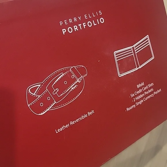 NEW! PERRY ELLIS Men's Reversible Leather Belt & Wallet 2pc Gift Set Medium. - Picture 4 of 5